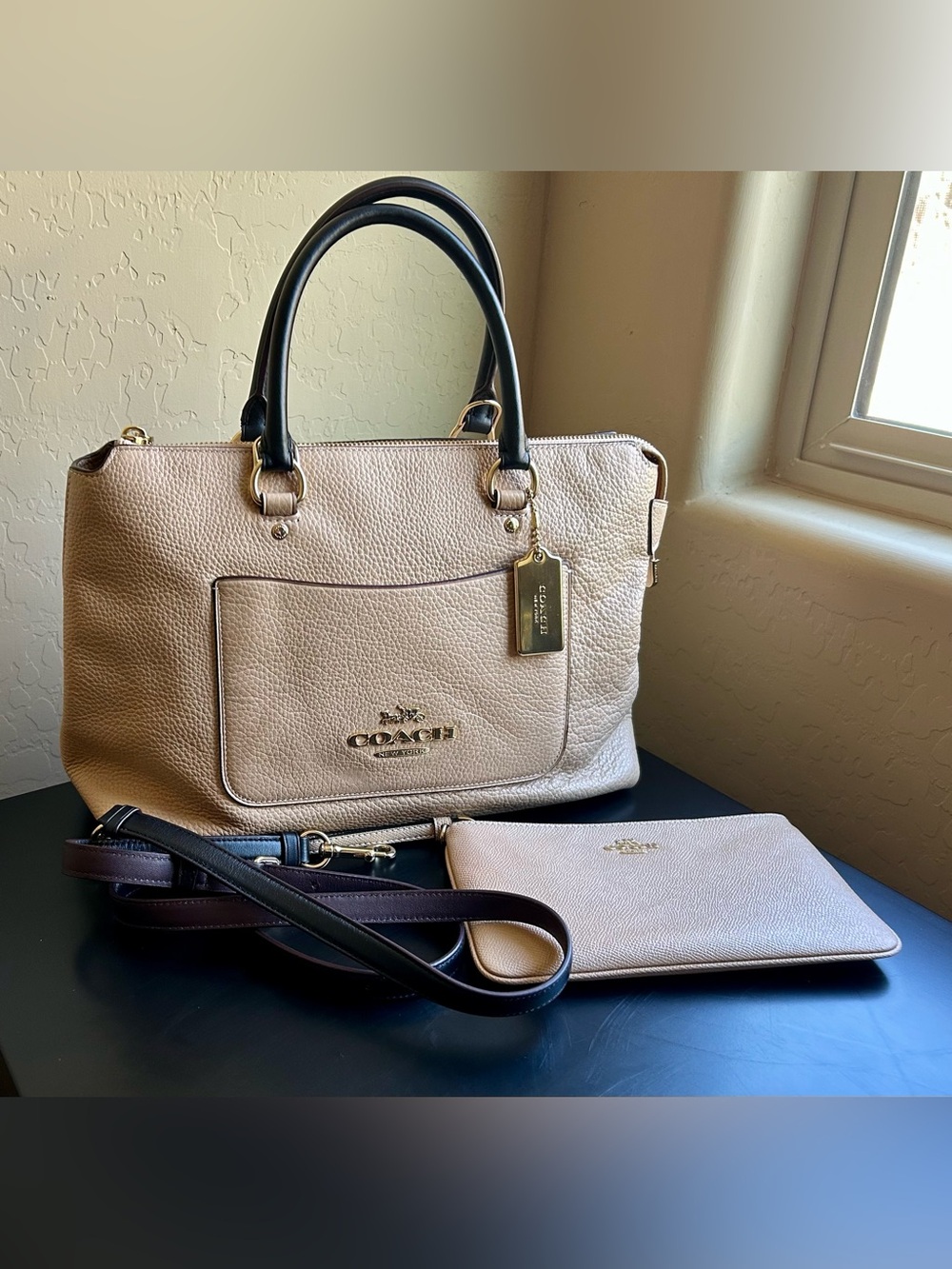 Coach Emma Satchel with Zip Wallet in Beachwood/Black/Gold